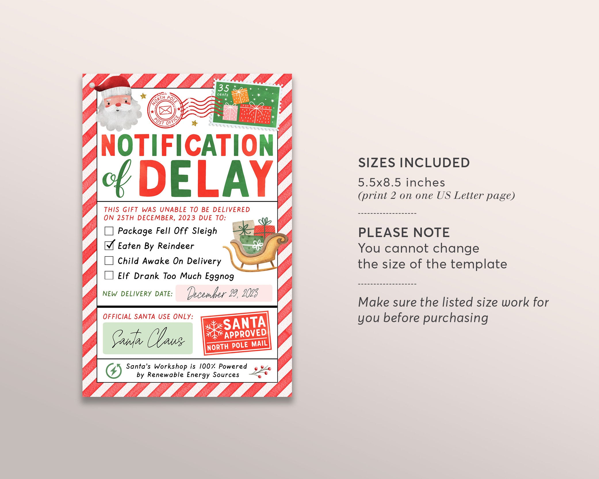 Late Christmas Gift Letter from Santa Editable Template, Delayed Chris ...