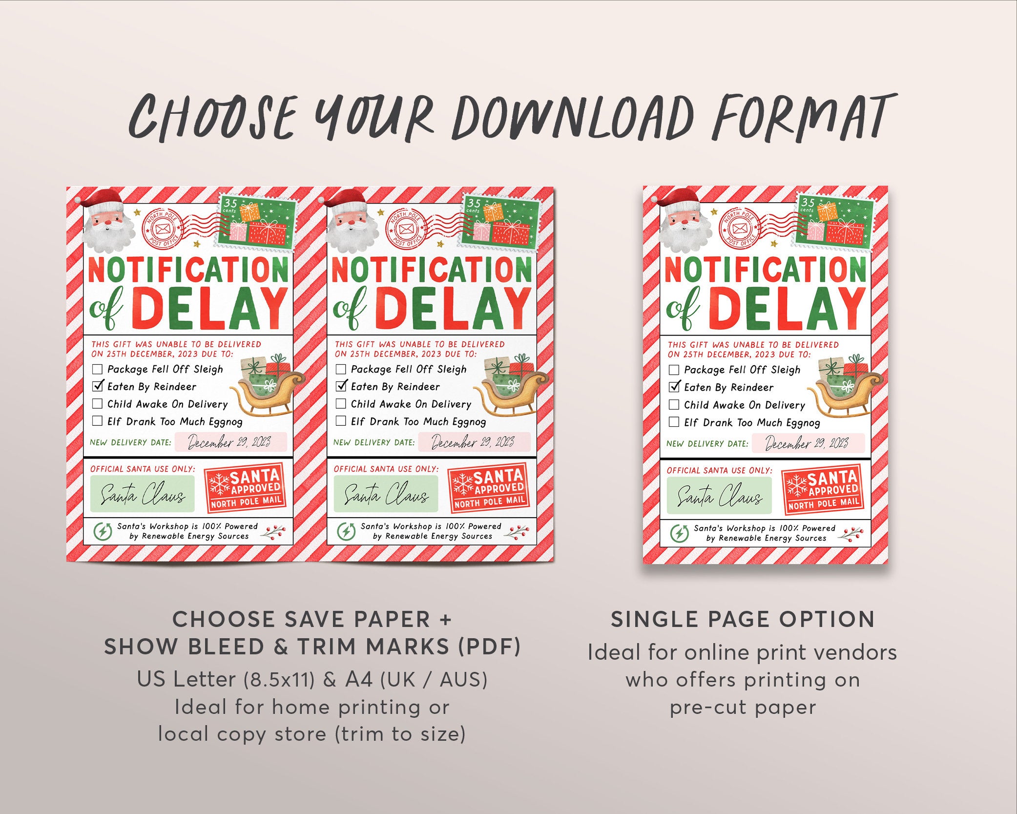 Late Christmas Gift Letter from Santa Editable Template, Delayed Chris ...