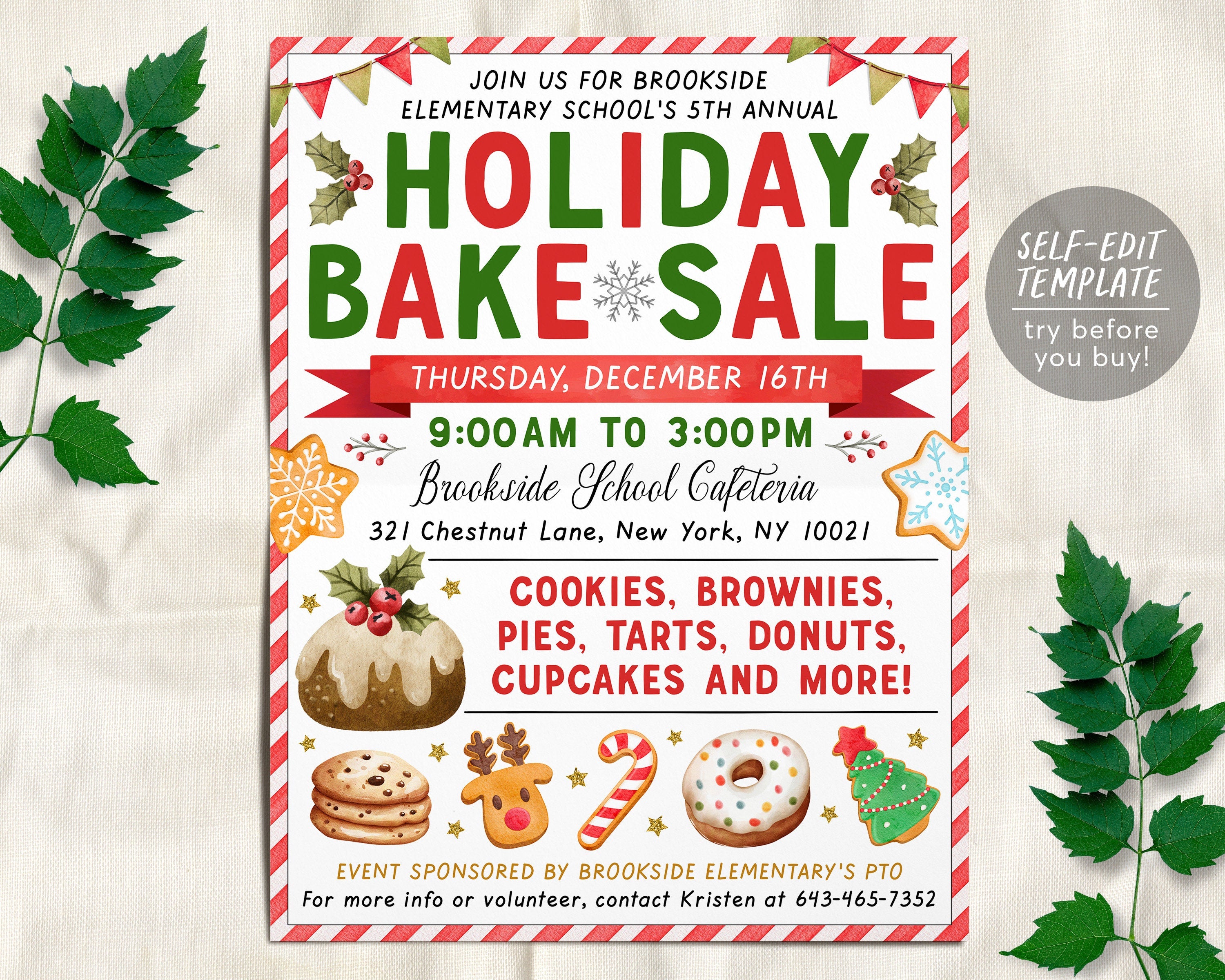 Christmas Bake Sale Flyer Editable Template, Holiday Bakery Fundraiser ...