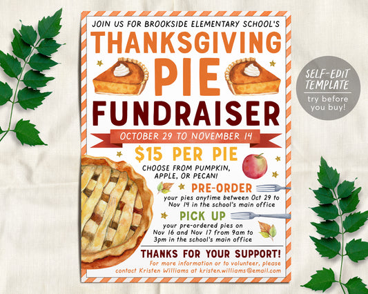 Thanksgiving Pie Fundraiser Flyer Editable Template