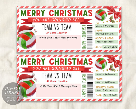Volleyball Game Christmas Gift Ticket Editable Template