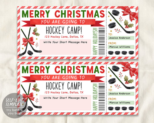 Christmas Hockey Camp Gift Ticket Editable Template