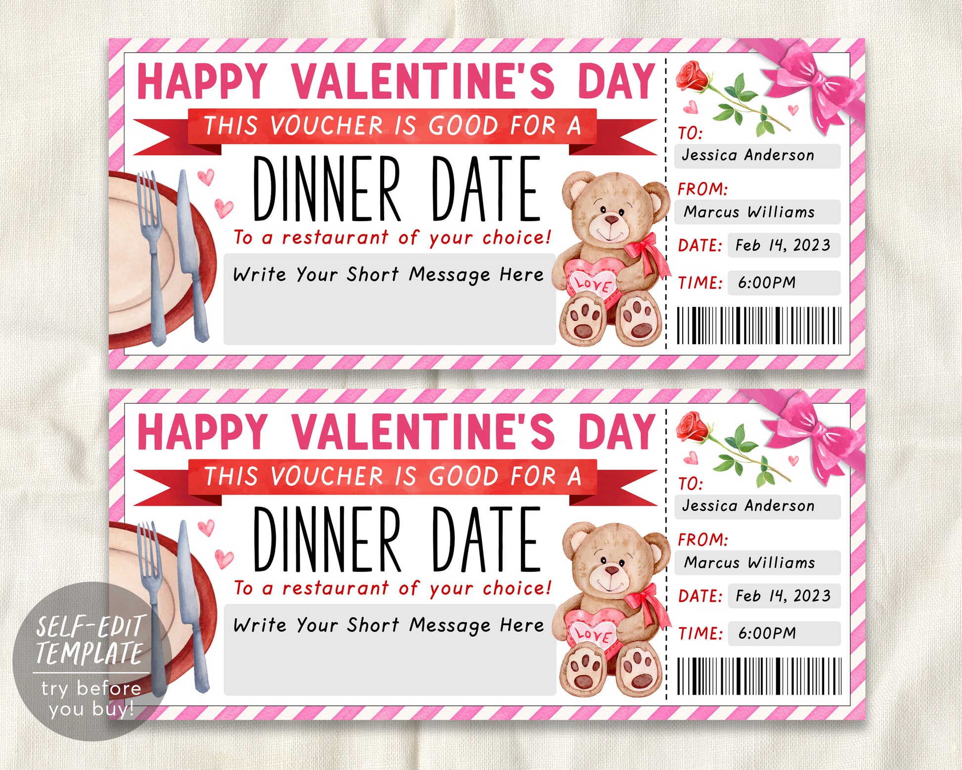 Dinner Night Gift Voucher Certificate Editable Template