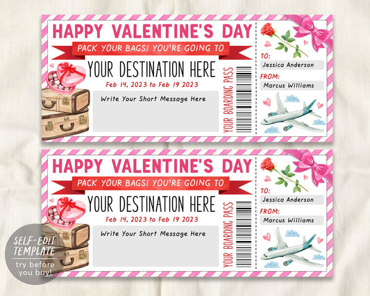 Valentines Day Boarding Pass Editable Template