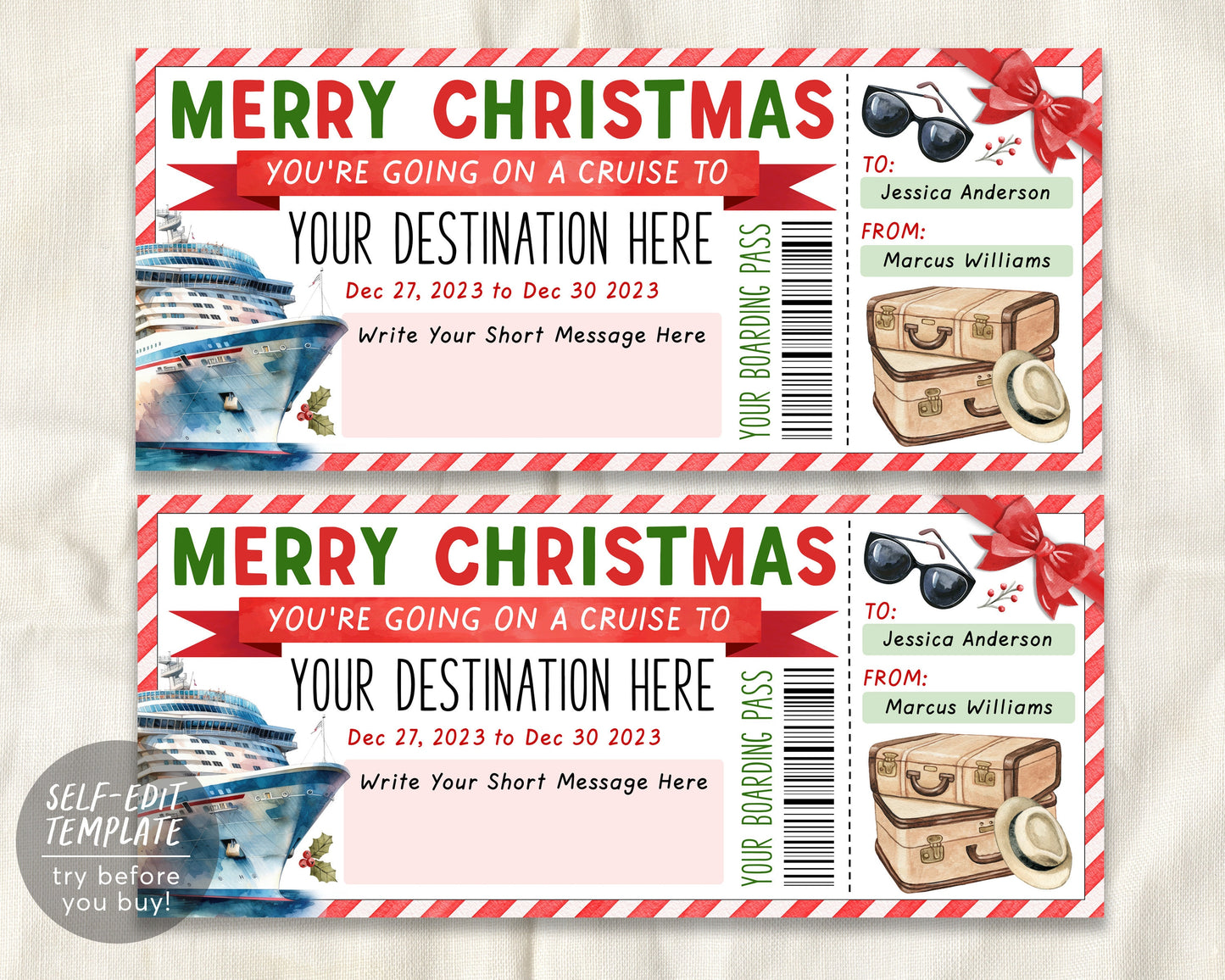 Surprise Cruise Boarding Pass Ticket Editable Template