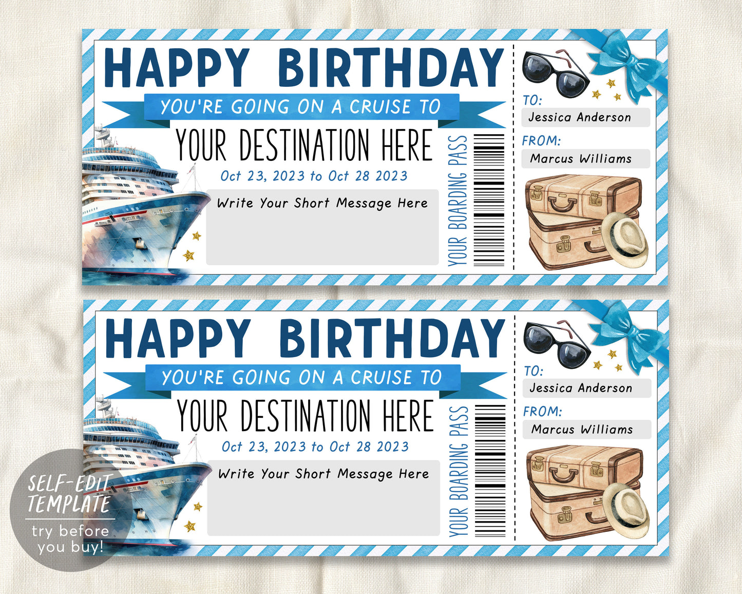 Cruise Boarding Pass Ticket Birthday