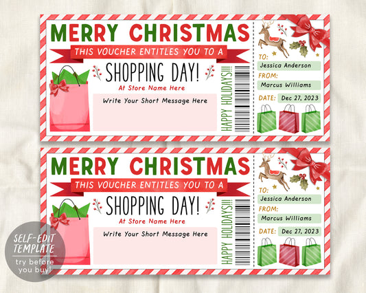 Christmas Shopping Spree Gift Certificate Editable Template