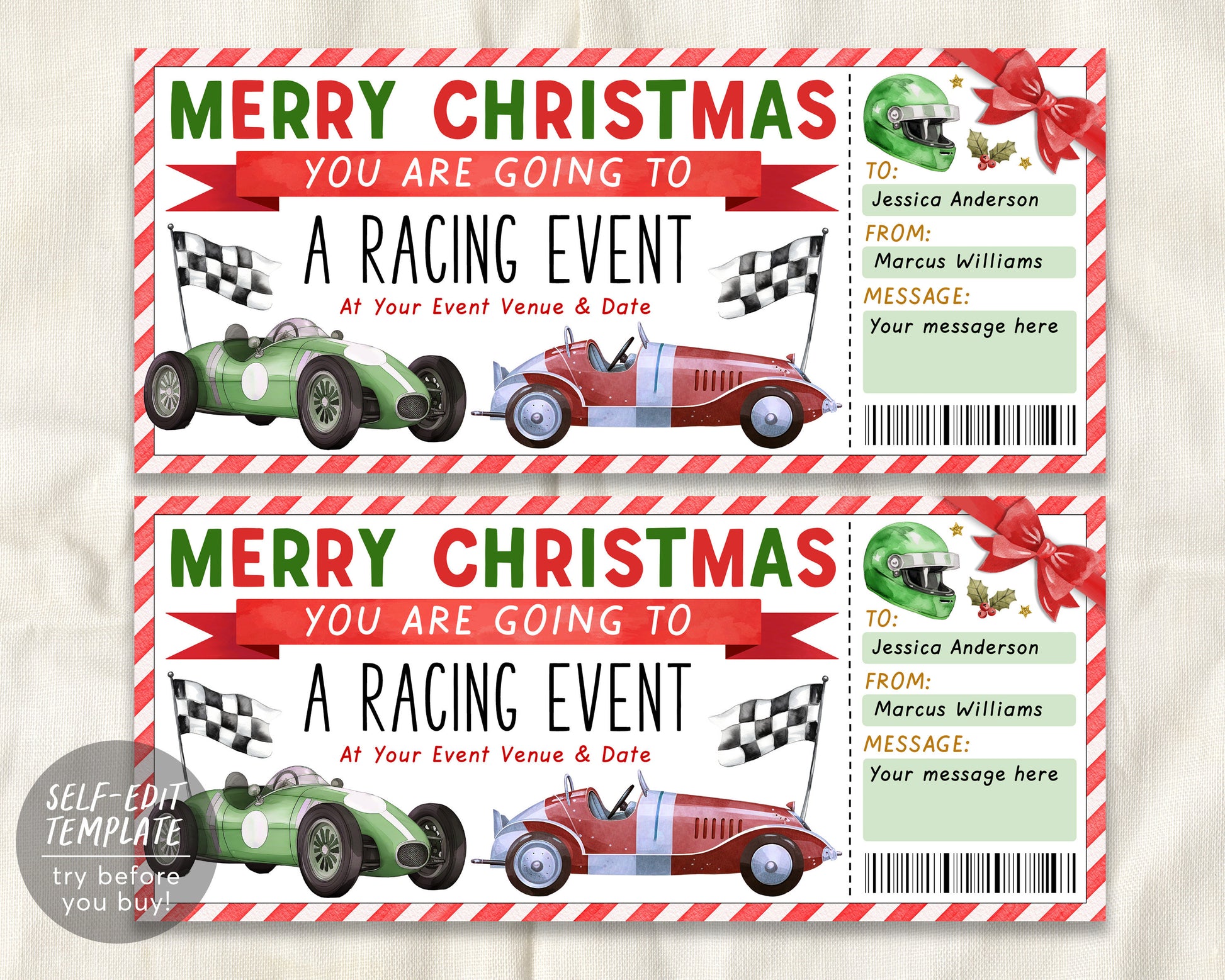 Christmas Car Race Ticket Gift Certificate Editable Template, Surprise – Puff Paper Co christmas-car-race-ticket-gift-certificate-editable-template-surprise-puff-paper-co