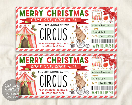 Christmas Circus Ticket Editable Template