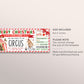 Christmas Circus Ticket Editable Template, Surprise Carnival Ticket Gift Voucher For Kids, Holiday Theme Park Day Trip Certificate Reveal