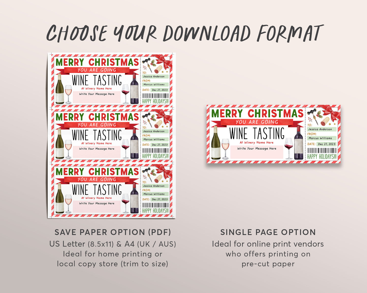 Christmas Wine Tasting Gift Voucher Editable Template, Surprise Wine Tasting Ticket Gift Certificate, Winery Vineyard Day Trip Coupon Reveal