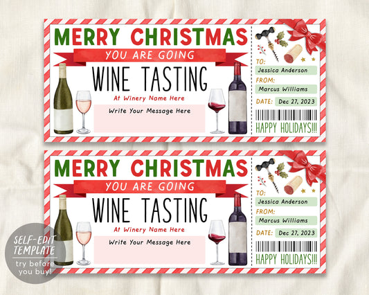 Christmas Wine Tasting Gift Voucher Editable Template