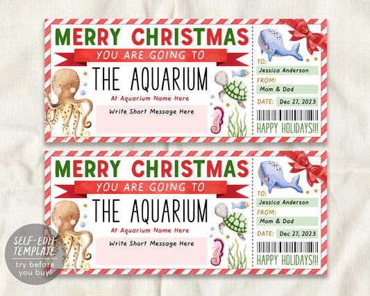 Christmas Aquarium Trip Ticket Editable Template