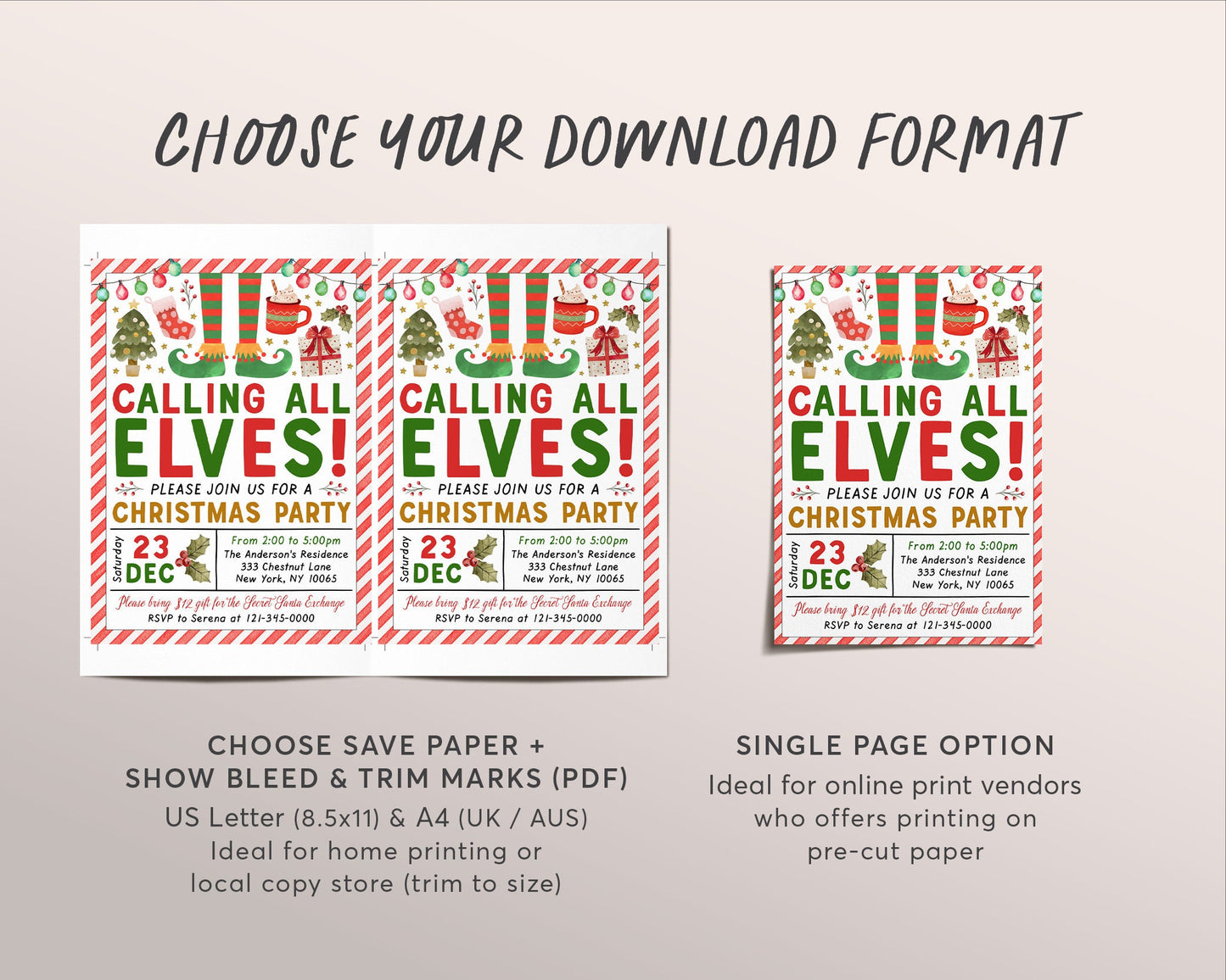 Calling All Elves Party Invitation Editable Template, Elf Christmas Holiday Invite For Kids, Elfin Good Time Printable, Instant Download