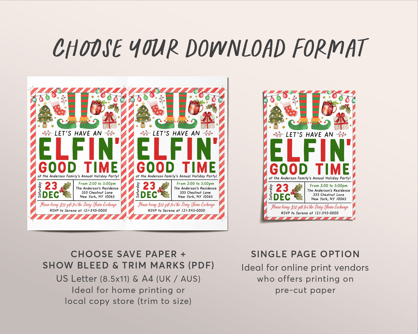 Elfin Good Time Invitation Editable Template, Funny Elf Christmas Holiday Party Invite For Adults, Dirty Secret Santa Gift Swap Party Evite