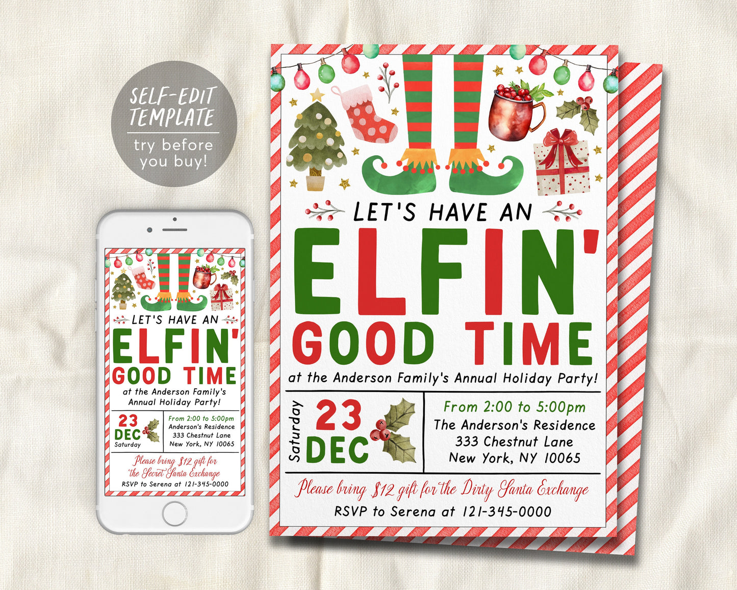 Elfin Good Time Invitation Editable Template