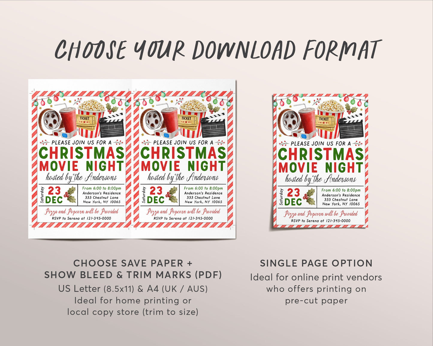 Christmas Movie Night Invitation Editable Template, Xmas Holiday Movie Party Invite Printable, Winter Outdoor Popcorn Movie, Winter Pajamas