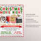 Christmas Movie Night Flyer Editable Template, Holiday Cinema Party Invite, Xmas Festival Event, Church Benefit School PTO PTA Fundraiser