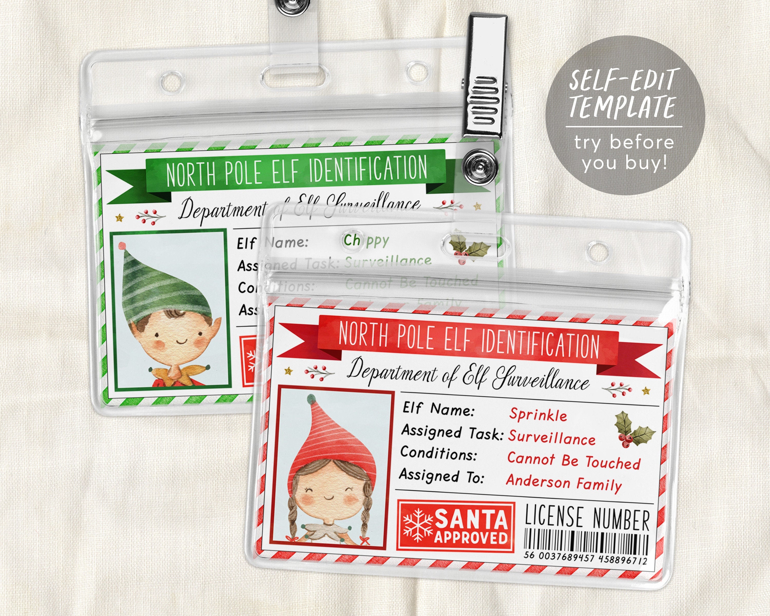 Elf ID Card Editable Template, Lost Boy And Girl Elf License, Santa Ca ...