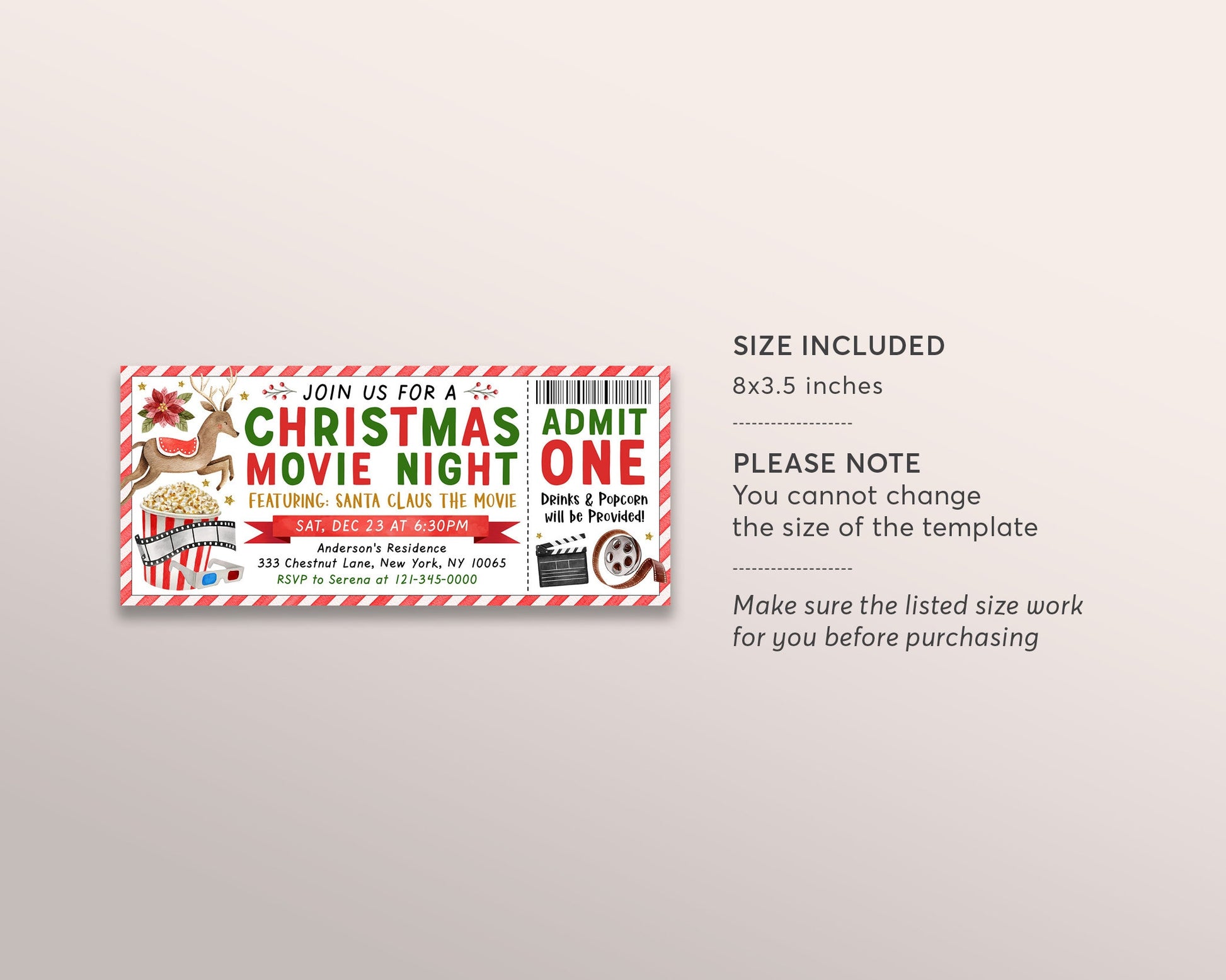 Christmas Movie Ticket Invitation Editable Template, Xmas Holiday Movi – Puff Paper Co christmas-movie-ticket-invitation-editable-template-xmas-holiday-movi-puff-paper-co