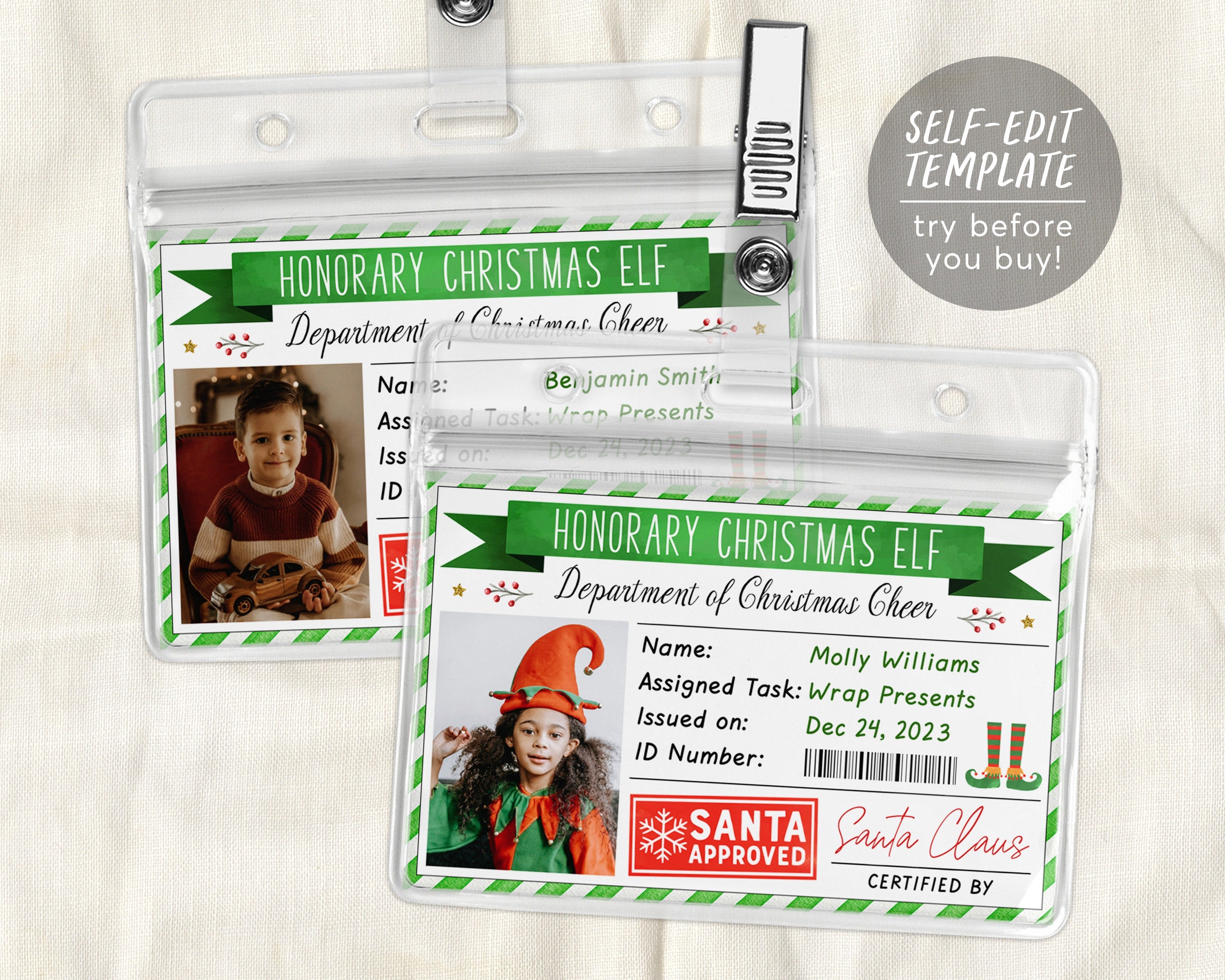 Elf Id Elf Badge Editable Template, Lost Elf License, Christmas Santa's Helpe ...