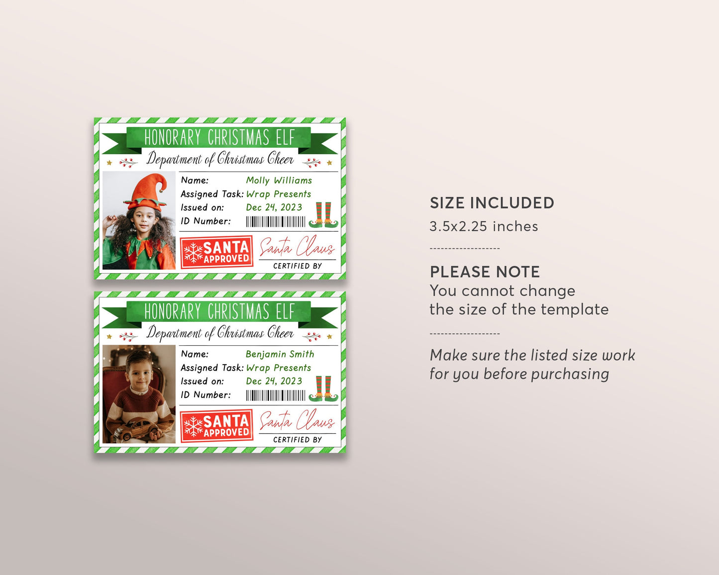 Elf Badge Editable Template, Lost Elf License, Christmas Santa's Helper, Honorary Elf ID, Santa Cam Elf Surveillance Team Holiday Activity