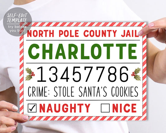 Christmas Mugshot Sign Board Editable Template