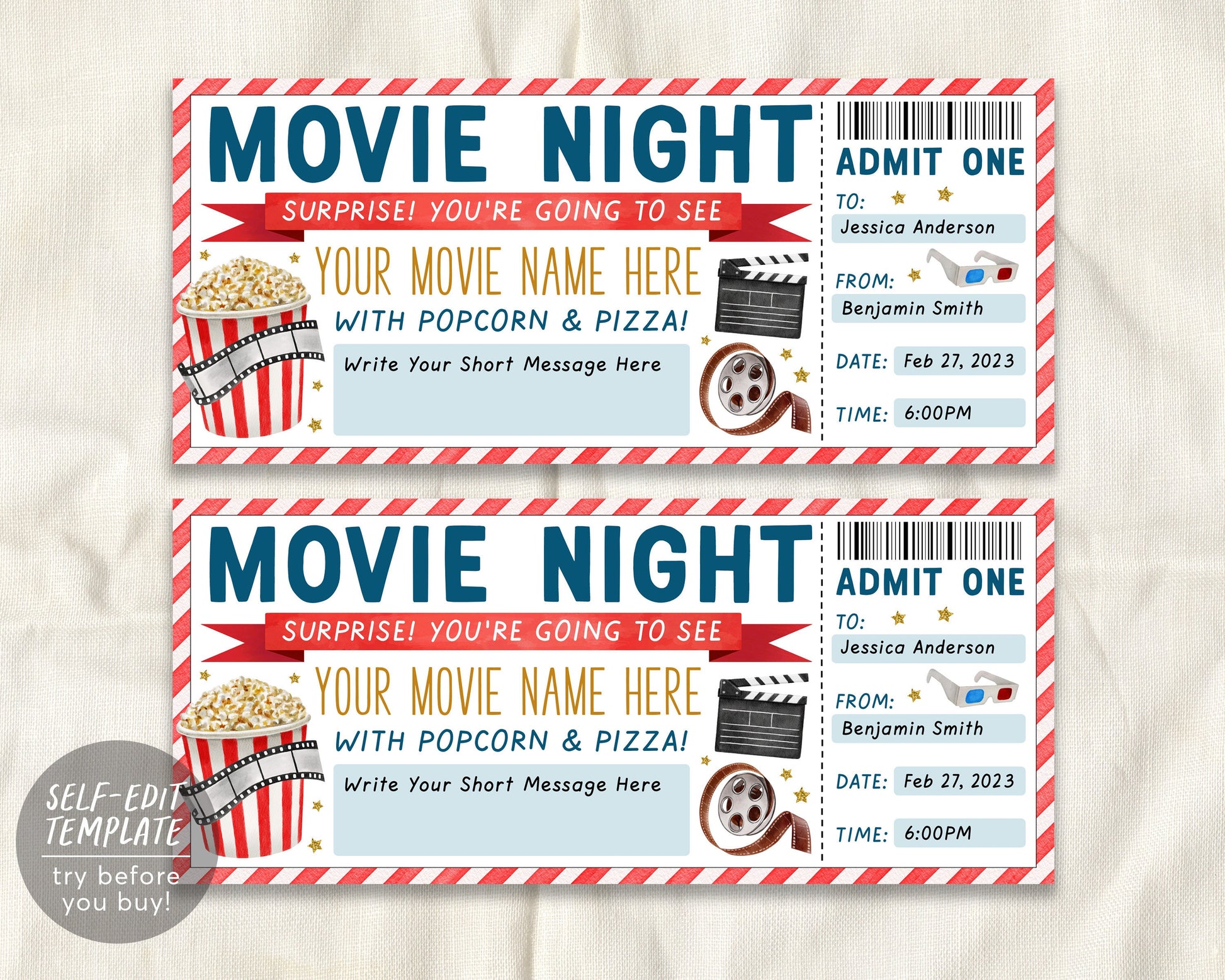 Surprise Movie Night Ticket Editable Template, Movie Gift Certificate – Puff Paper Co surprise-movie-night-ticket-editable-template-movie-gift-certificate-puff-paper-co
