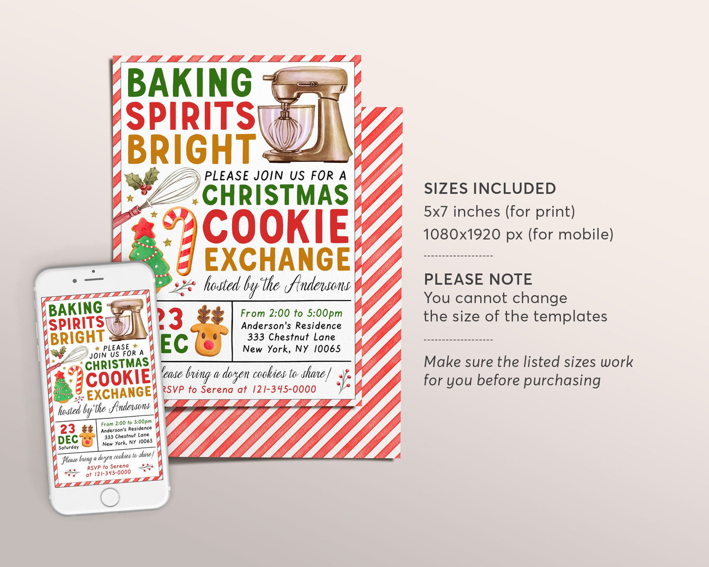 Christmas Cookie Exchange Party Invitation Editable Template, Holiday Cookie Exchange Invite Printable, Baking Spirits Bright Cookie Swap