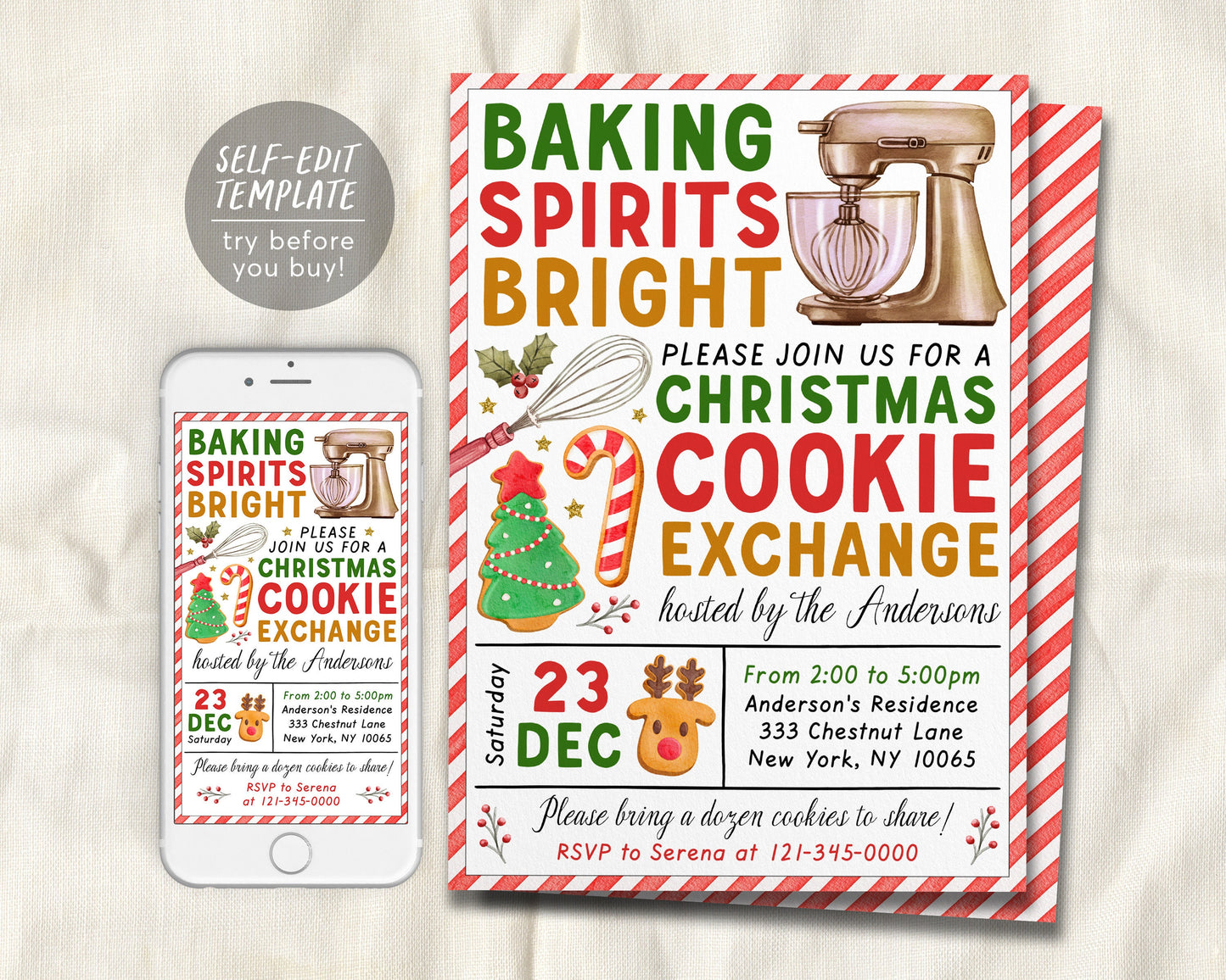 Christmas Cookie Exchange Party Invitation Editable Template