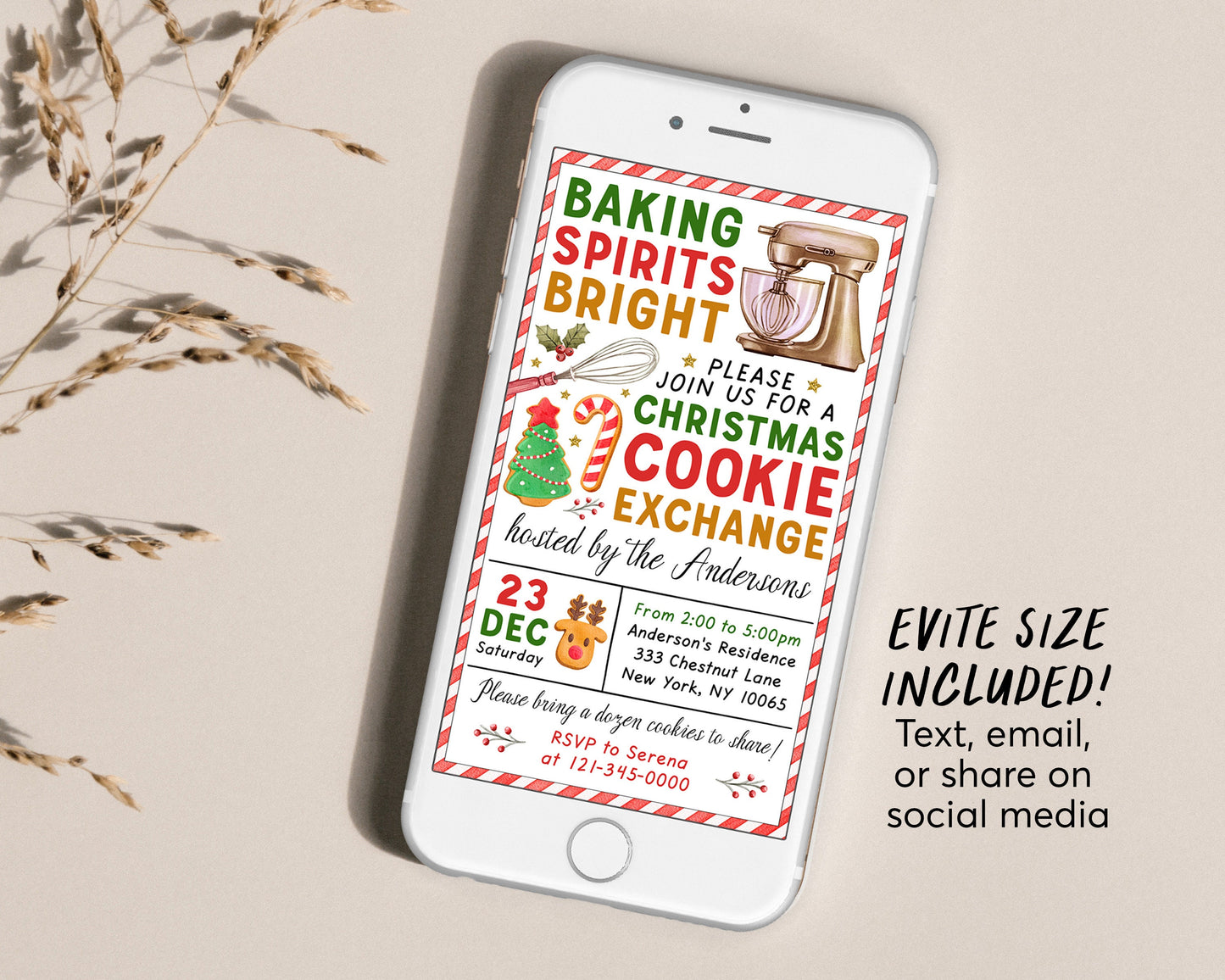 Christmas Cookie Exchange Party Invitation Editable Template, Holiday Cookie Exchange Invite Printable, Baking Spirits Bright Cookie Swap