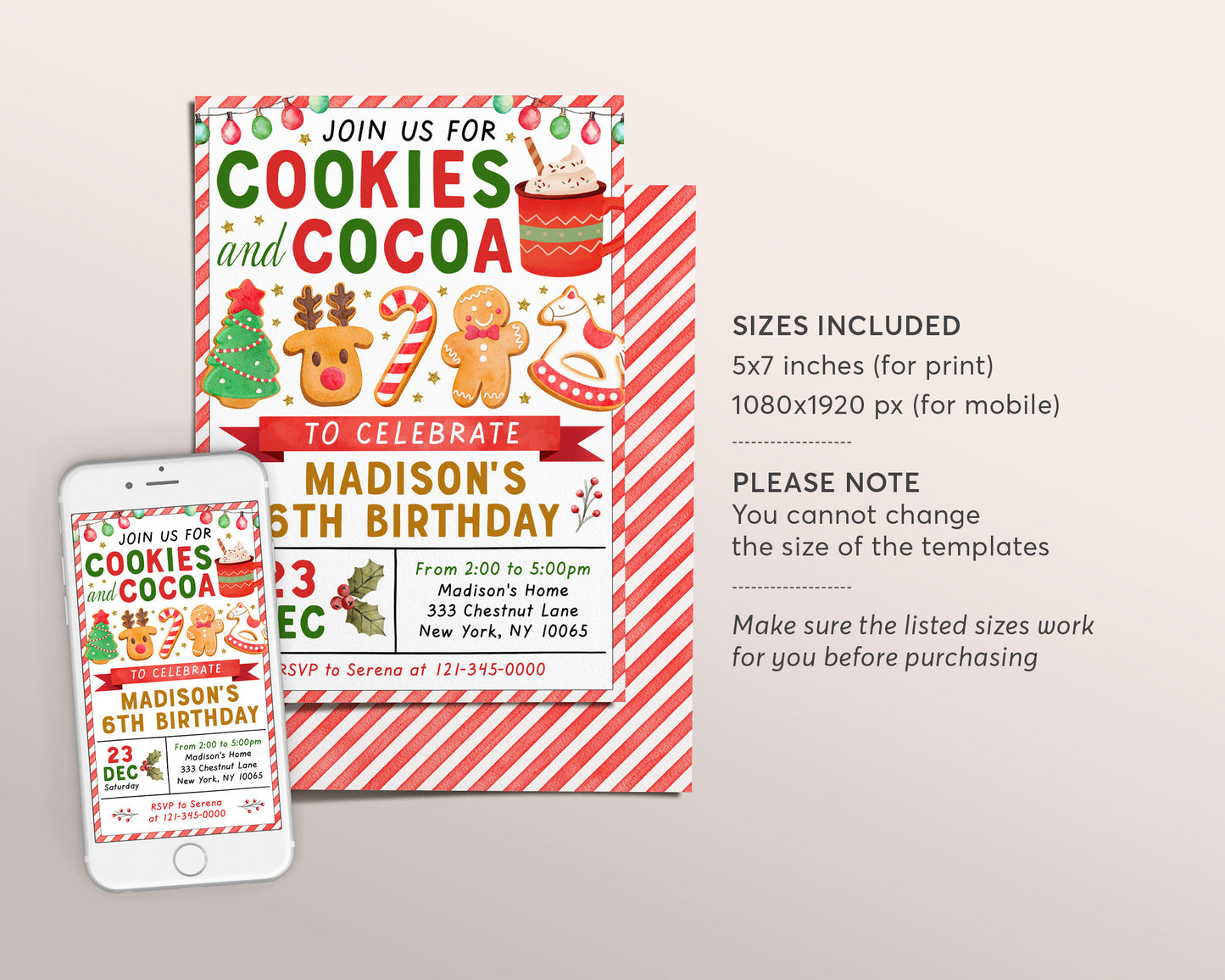 Cookies and Cocoa Birthday Invitation Editable Template, Christmas Hot Cocoa Cookie Decorating Party Invite, Holiday Cookie Exchange DIY