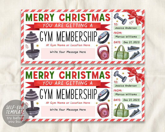 Christmas Gym Membership Ticket Editable Template