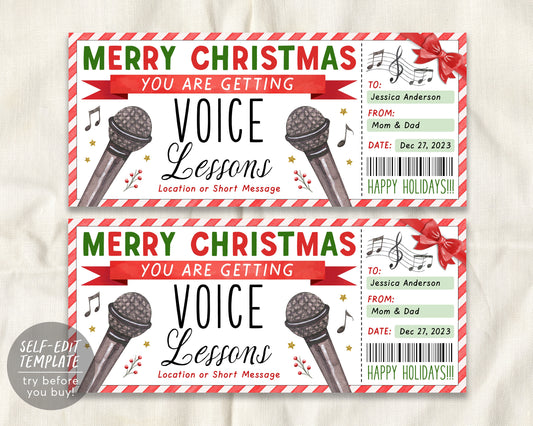 Voice Lessons Christmas Gift Certificate Editable Template