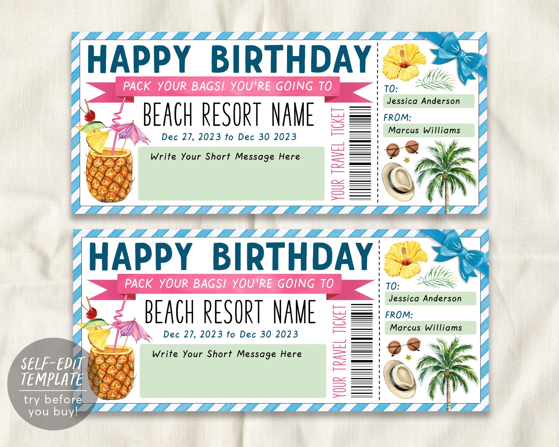 Surprise Trip Ticket to Paradise Tropical Vacation Tickets Instant Download  Printable Trip Ticket Surprise Ticket to the Beach (Instant Download) 