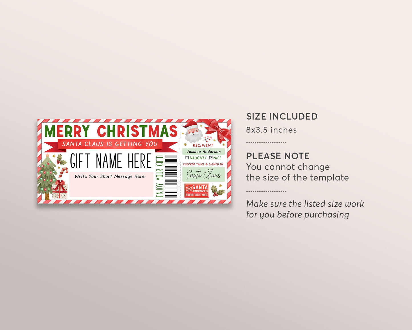 Christmas Santa Gift Voucher Editable Template, Santa Gift Ticket For Kids, Surprise Gift Certificate Coupon, Present Gift Card Printable
