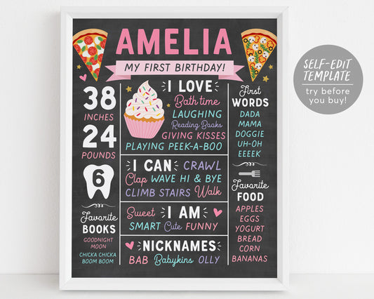 Pizza and Cupcakes Milestone Sign Editable Template