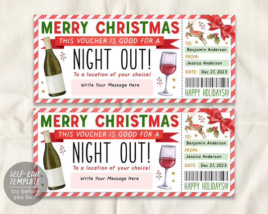 Christmas Night Out Gift Voucher Editable Template