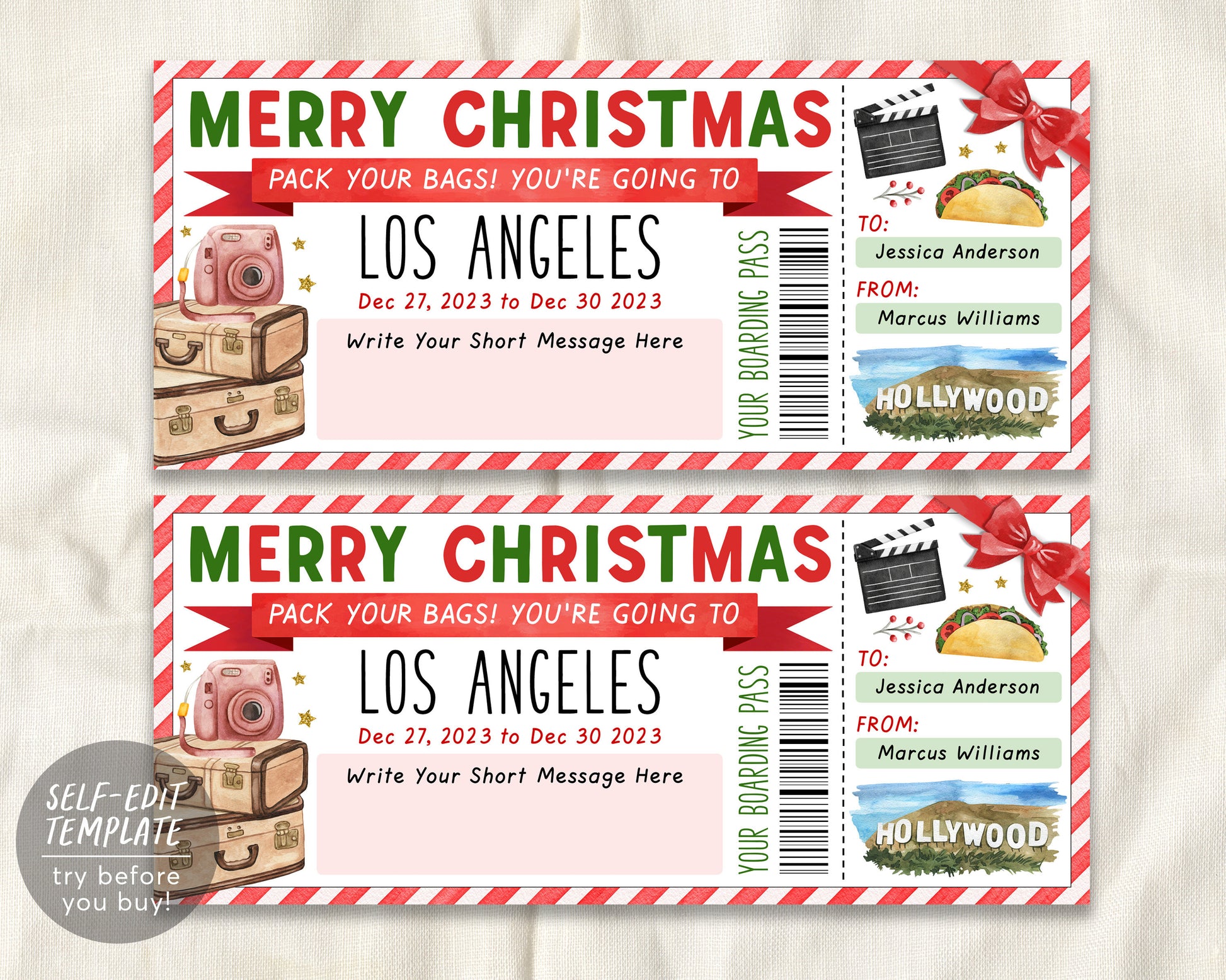 Los Angeles Trip Ticket Boarding Pass Editable Template, Christmas Sur – Puff Paper Co los-angeles-trip-ticket-boarding-pass-editable-template-christmas-sur-puff-paper-co