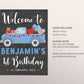 Valentines Theme Welcome Sign BOY Birthday Party Editable Template, First Birthday Party Heartbreaker Bear Balloon Poster Decor Printable