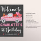 Valentines Theme Welcome Sign Girl Birthday Party Editable Template, First Birthday Party Sweetheart Bear Balloon Poster Decor Printable