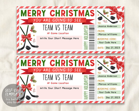 Hockey Game Christmas Gift Ticket Editable Template