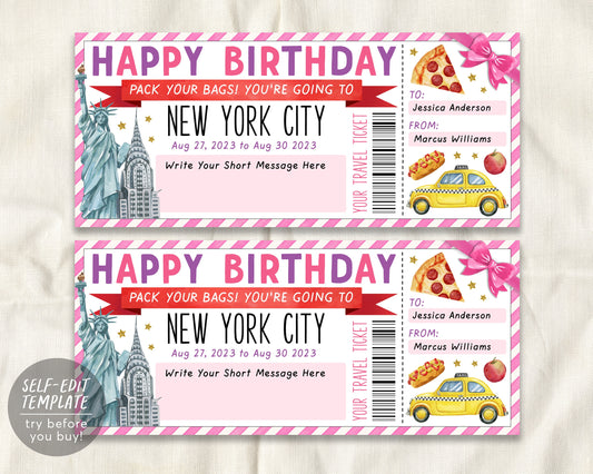 New York City Trip Ticket Editable Template
