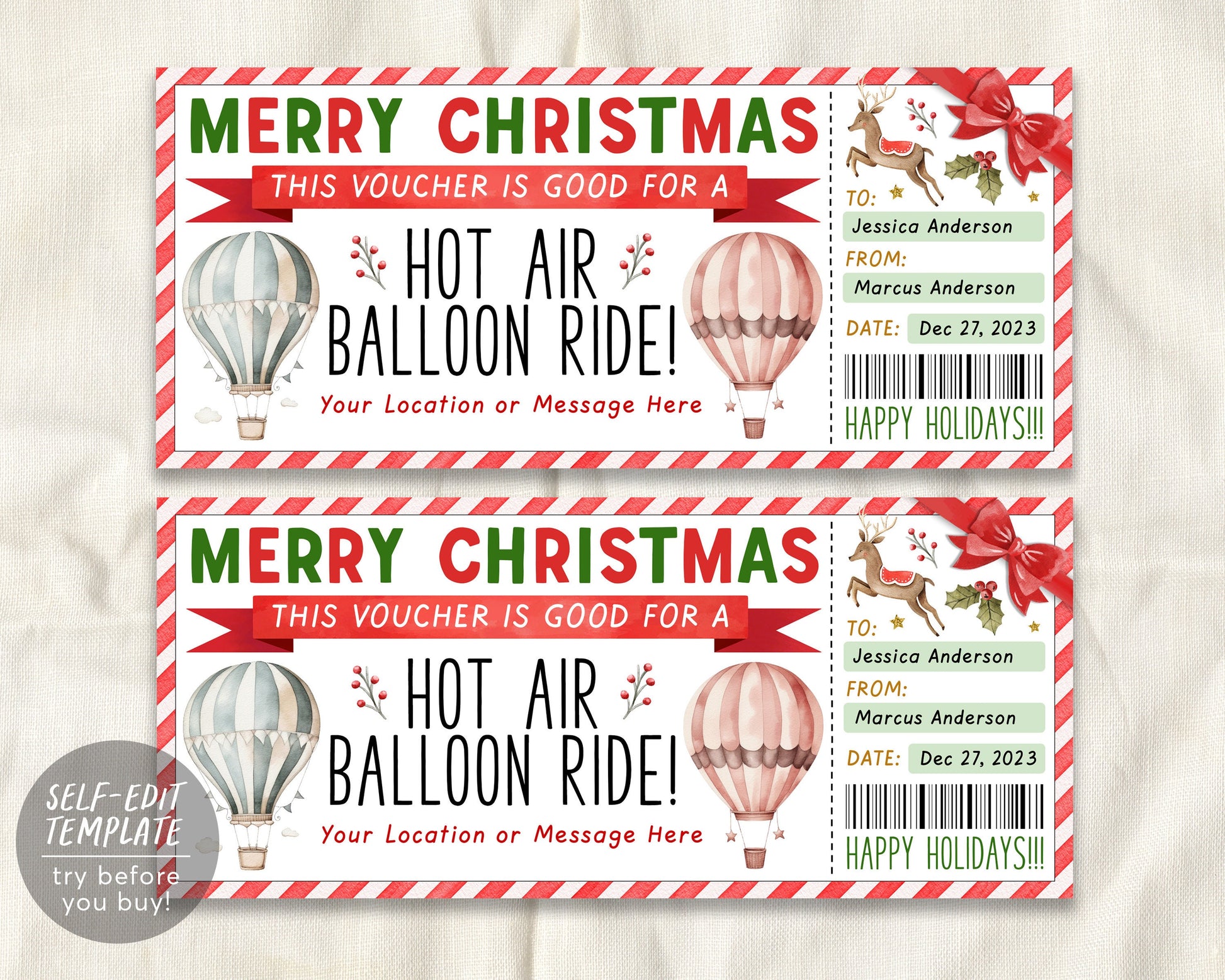 Hot Air Balloon Ticket Editable Template