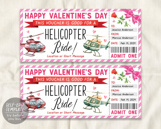 Helicopter Ride Ticket Gift Certificate Editable Template