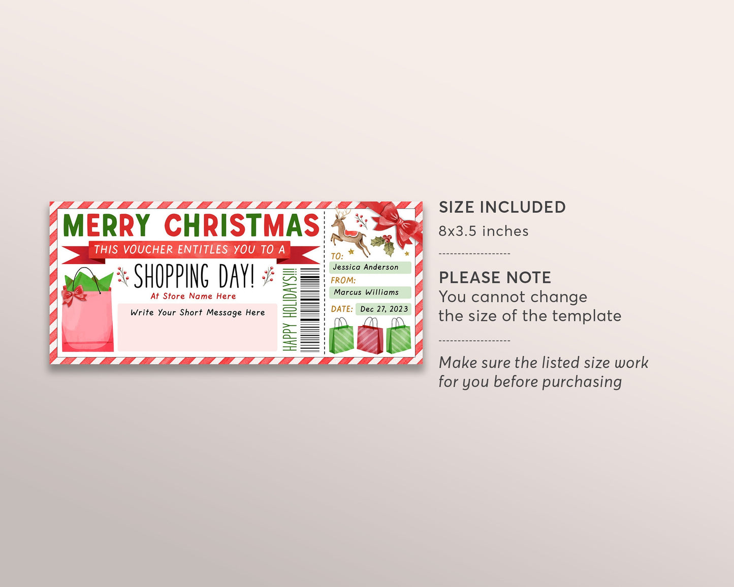 Christmas Shopping Spree Gift Certificate Editable Template, Surprise Holiday Shopping Day Voucher Ticket, Xmas Shopping Coupon Printable