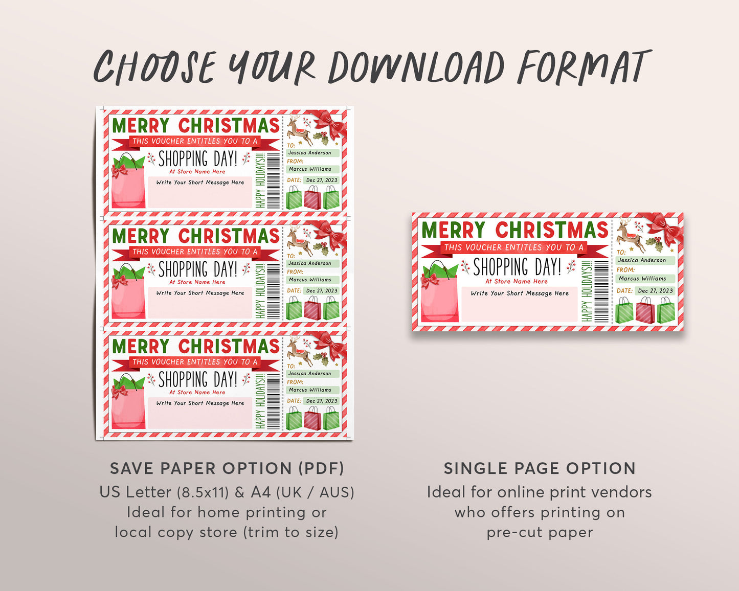 Christmas Shopping Spree Gift Certificate Editable Template, Surprise Holiday Shopping Day Voucher Ticket, Xmas Shopping Coupon Printable