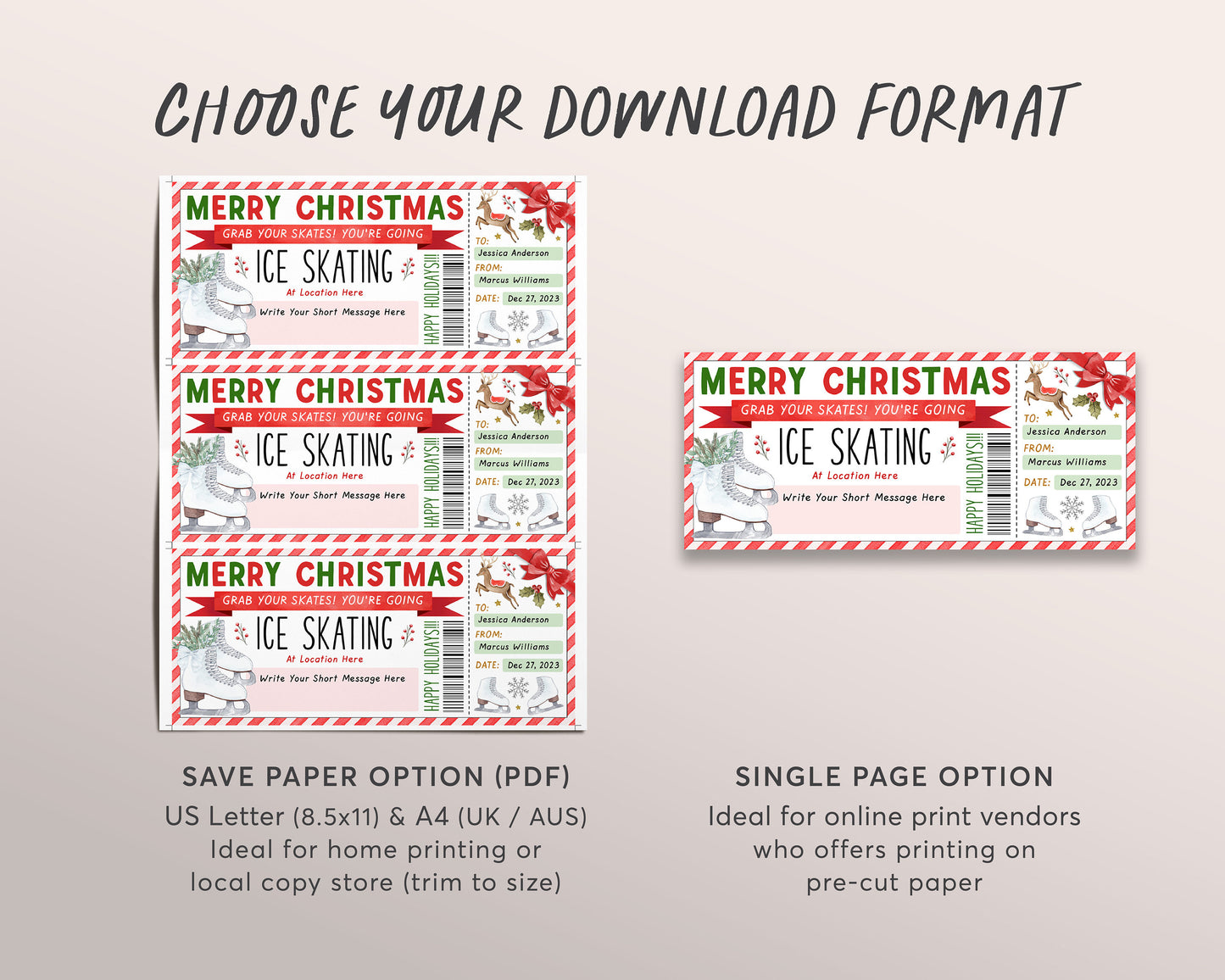 Ice Skating Christmas Gift Voucher Editable Template, Surprise Skating Lessons Gift Certificate Printable, Holiday Skating Membership Coupon