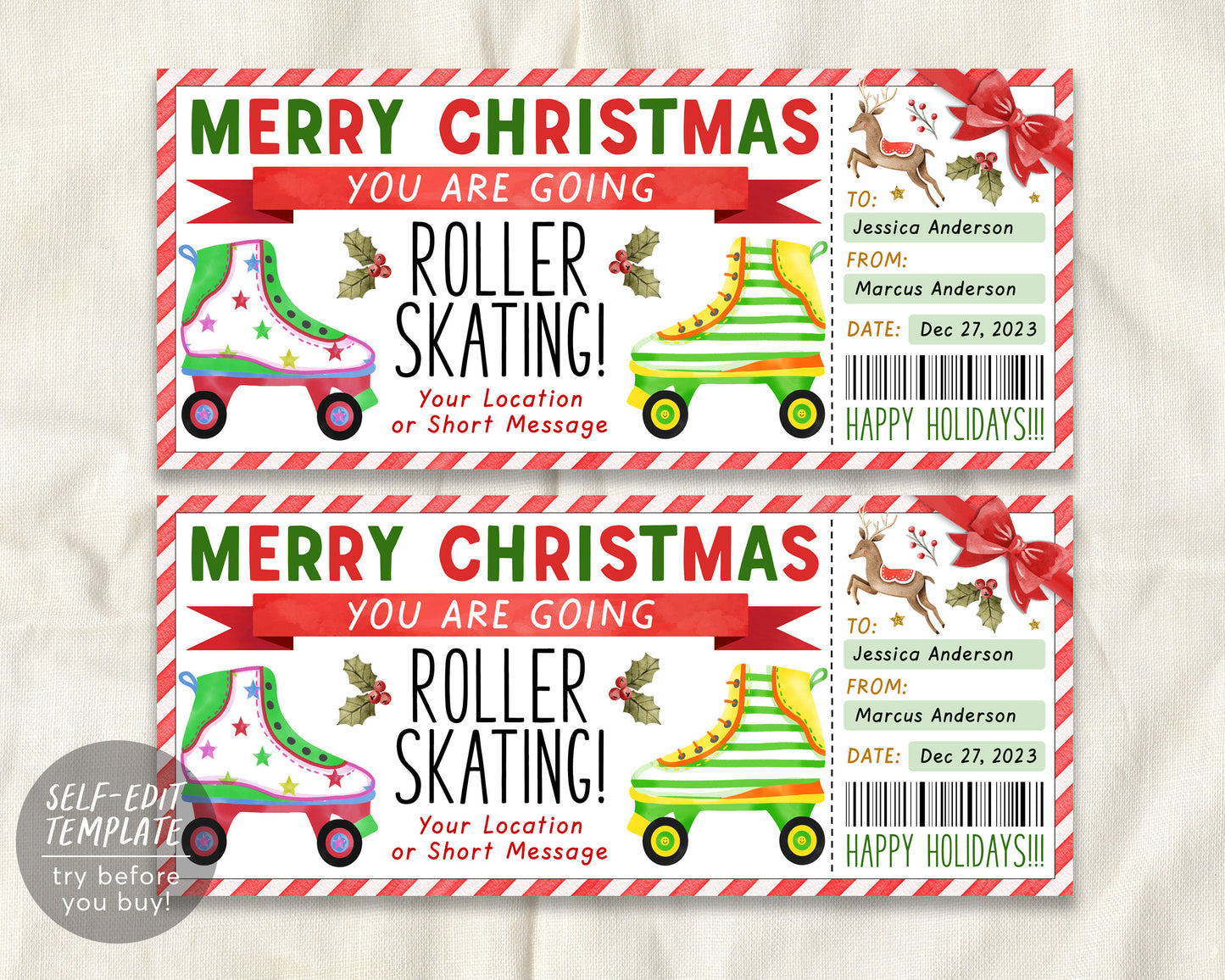Surprise Roller Skating Ticket Editable Template