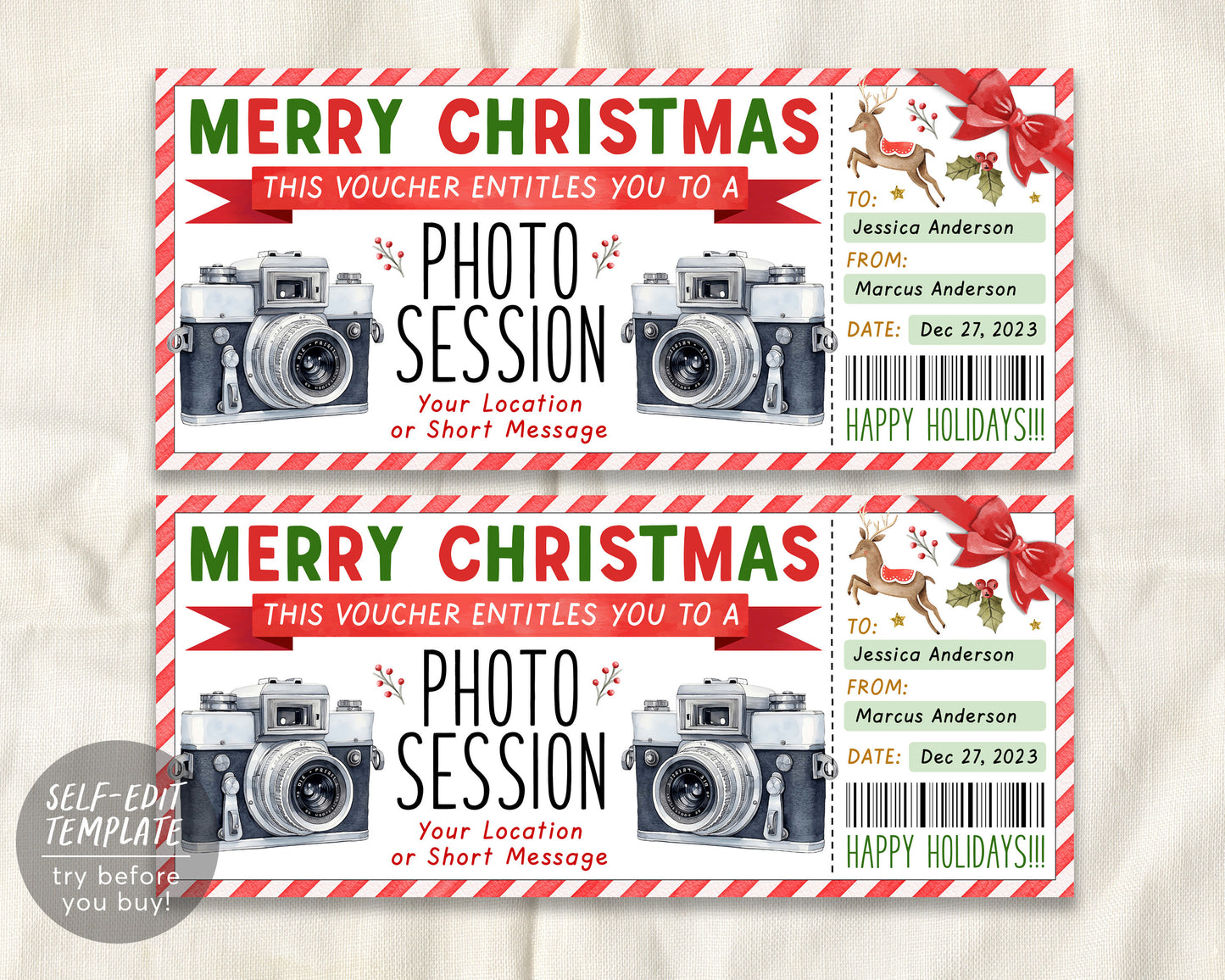 Surprise Photography Session Gift Voucher Ticket Editable Template